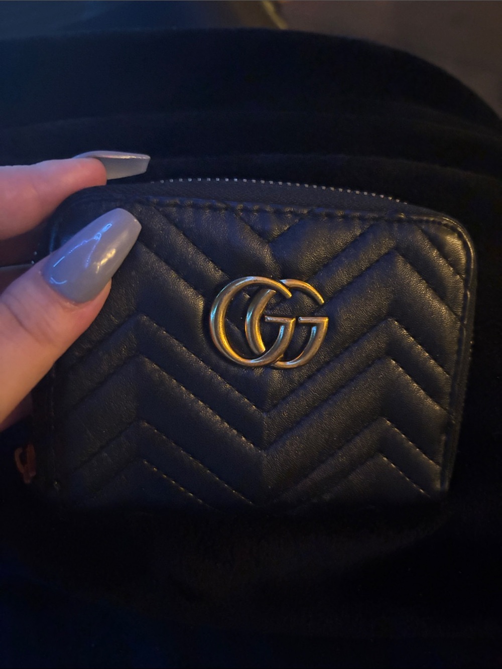 Gucci Black Chevron Quilted Leather Small Wallet with Gold GG